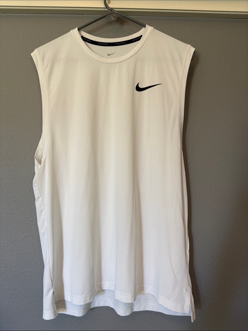 Nike Pro White Sleeveless Training Tank with Black Swoosh